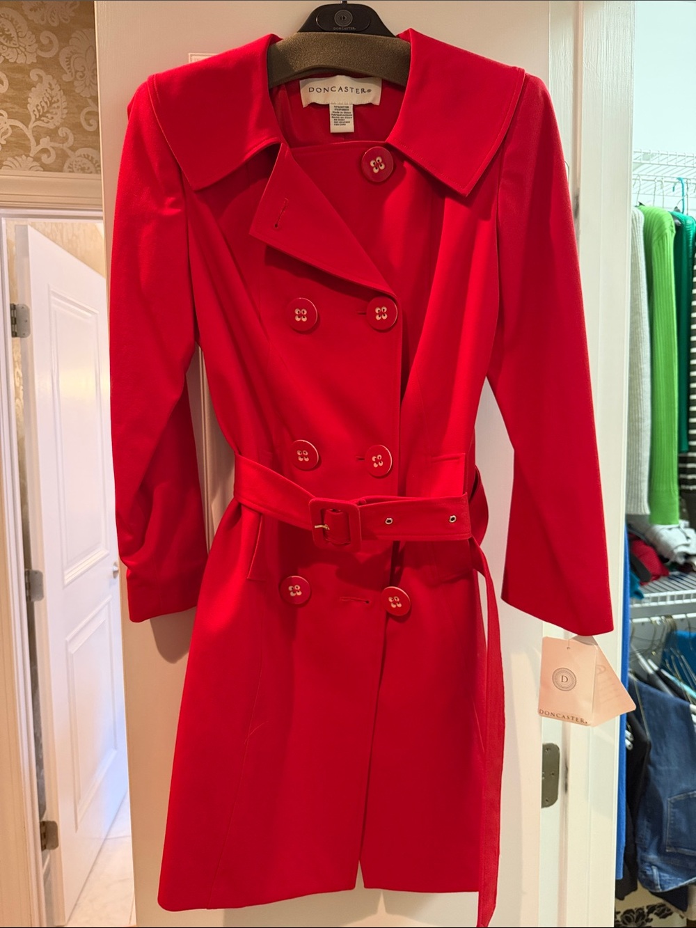 Doncaster Vibrant Red Double-Breasted Belted Coat